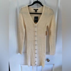 🔥 SALE Forever 21 Winter ❄️ Collection Fuzzy Knit Cream Dress Small - NWT -